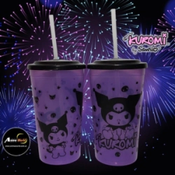 VASO ALTO CON TAPA Y SORBETE KUROMI #2 (16CM APROX) (V0045)