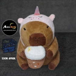 PELUCHE CARPINCHO-CAPIBARA DISFRAZ UNICORNIO IMPORTADO (33CM APROX) (P1299)