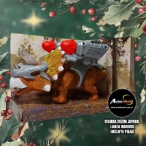 DINOSAURIO A PILA TRICERAPTOR 54335 LANZA DARDOS (MOV LUZ Y SONIDO) INCLUYE PILAS (26CM APROX) (A058