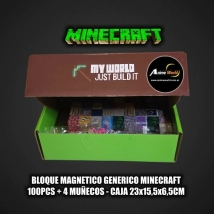 BLOQUE MAGNETICO GENERICO MINECRAFT JUST BUILD IT (100PCS + 4 MU&Ntilde;ECOS) (CAJA 23x15,5x6,5CM) (L1202)