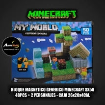BLOQUE MAGNETICO GENERICO MINECRAFT SX50 (48PCS + 2 PERSONAJES) (CAJA 26x20x4CM) (L1227)