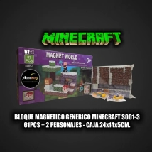 BLOQUE MAGNETICO GENERICO MINECRAFT S001-3 (61PCS + 2 PERSONAJES) (CAJA 24x14x5CM) (L1228)
