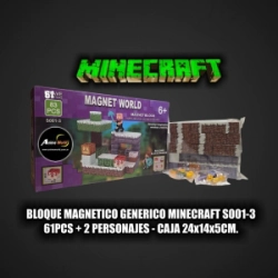 BLOQUE MAGNETICO GENERICO MINECRAFT S001-3 (61PCS + 2 PERSONAJES) (CAJA 24x14x5CM) (L1228)