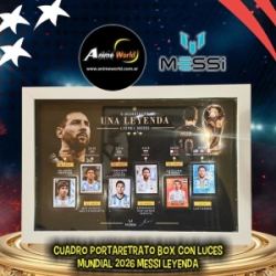 CUADRO NEGRO BOX (30x20CM) PORTARETRATO BOX CON LUCES MUNDIAL 2026 MESSI LEYENDA #1 (A0836)