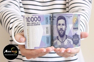 TAZA PLASTICA - MUNDIAL 2026 MESSI BILLETE 10MIL (T0283)