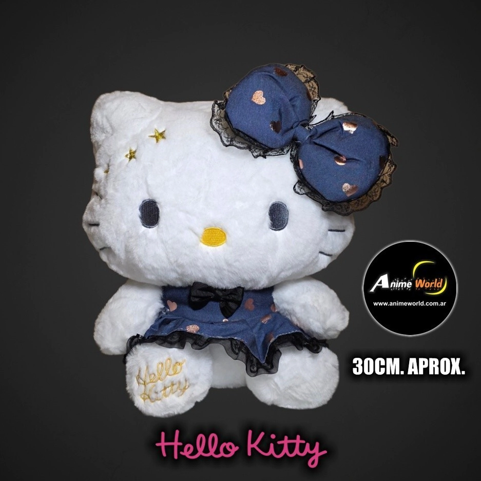 PELUCHE HELLO KITTY CON VESTIDO AZUL CORAZONES (30CM APROX) (P2197)