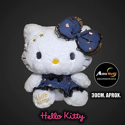 PELUCHE HELLO KITTY CON VESTIDO AZUL CORAZONES (30CM APROX) (P2197)