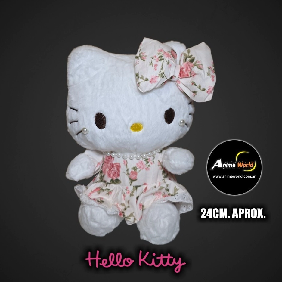 PELUCHE HELLO KITTY CON VESTIDO FLORAL PERLAS (24CM APROX) (P2199)
