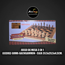 JUEGO DE MESA 3 EN 1 GRANDE DE MADERA - AJEDREZ-DAMA-BACKGAMMON (CAJA 39,5x20,5x4,5CM) 1126 TBG2 (A0