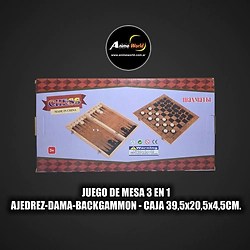 JUEGO DE MESA 3 EN 1 GRANDE DE MADERA - AJEDREZ-DAMA-BACKGAMMON (CAJA 39,5x20,5x4,5CM) 1126 TBG2 (A0