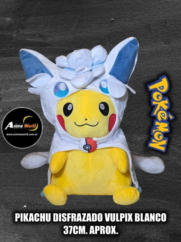 PELUCHE POKEMON GRANDE - PIKACHU DISFRAZADO VULPIX BLANCO (37CM APROX) (P2240)