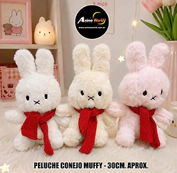 PELUCHE CONEJO MUFFY BLANCO BUFANDA ROJA (30CM APROX) (P2248)