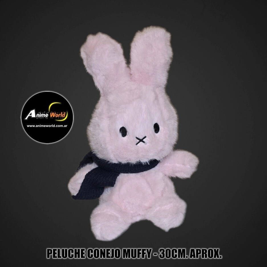 PELUCHE CONEJO MUFFY ROSA BUFANDA NEGRA (30CM APROX) (P2249)
