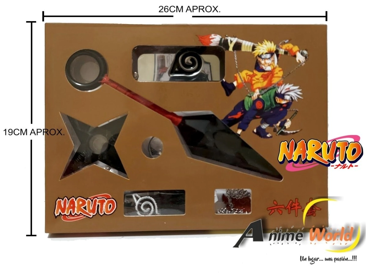 NARUTO - SET EN CAJA KUNAI-SHURIKEN-ANILLO (DE METAL) VINCHA-COLGANTE-MU�EQUERA (F0049)